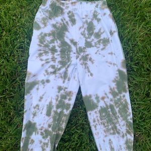 Two-Tone Tie dye custom sweatpants in olive green